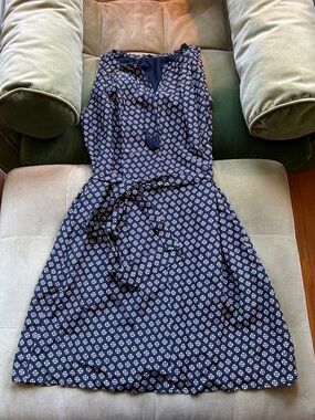 Madewell Navy Floral Tie-Waist Sleeveless Dress